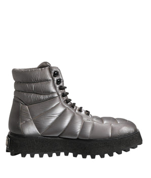Dolce &amp; Gabbana Silver Padded Mid Calf Lace Up Boots Shoes