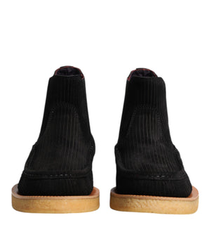 Dolce &amp; Gabbana Black Calf Suede Slip On Ankle Boots Shoes
