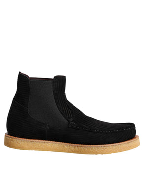 Dolce &amp; Gabbana Black Calf Suede Slip On Ankle Boots Shoes