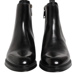 Dolce & Gabbana Black Chelsea Leather Mid Calf Boots Shoes