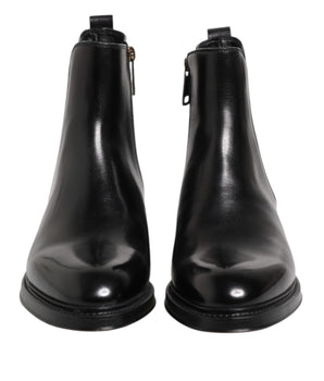 Dolce & Gabbana Black Chelsea Leather Mid Calf Boots Shoes