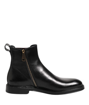 Dolce & Gabbana Black Chelsea Leather Mid Calf Boots Shoes
