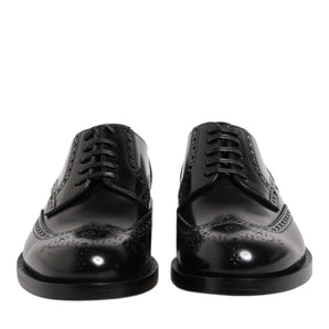 Dolce & Gabbana Black Leather Derby Wingtip Formal Shoes