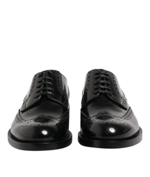 Dolce &amp; Gabbana Black Leather Derby Wingtip Formal Shoes