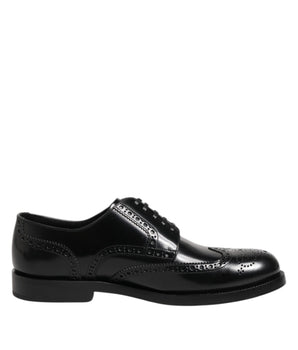 Dolce &amp; Gabbana Black Leather Derby Wingtip Formal Shoes