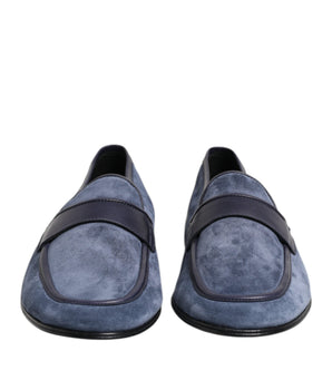 Dolce &amp; Gabbana Blue Suede Leather Loafers Moccasin Shoes