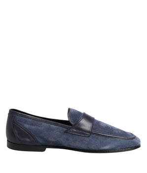 Dolce &amp; Gabbana Blue Suede Leather Loafers Moccasin Shoes