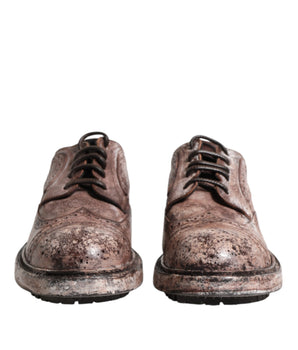 Dolce &amp; Gabbana Brown Leather Distressed Brogue Lace Up Shoes