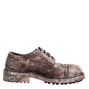 Dolce & Gabbana Brown Leather Distressed Brogue Lace Up Shoes
