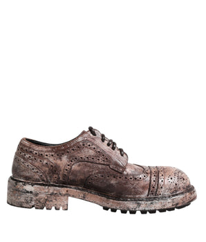 Dolce &amp; Gabbana Brown Leather Distressed Brogue Lace Up Shoes