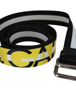 Dolce &amp; Gabbana Black Yellow Logo Striped Metal Buckle Belt