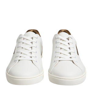 Dolce & Gabbana White Brown Leather Low Top Men Sneakers Shoes