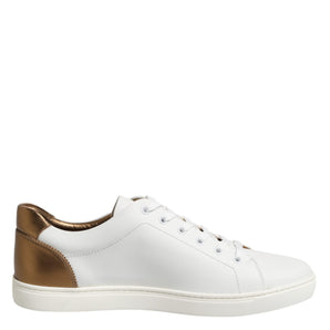 Dolce & Gabbana White Brown Leather Low Top Men Sneakers Shoes