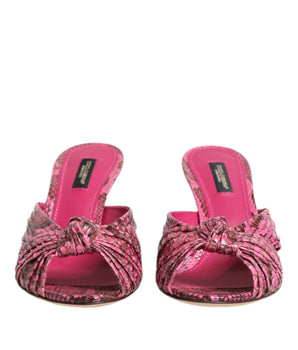 Dolce &amp; Gabbana Pink Leather Heels Slides Sandals Shoes