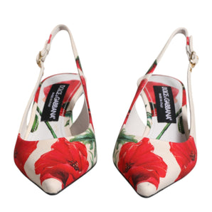 Dolce & Gabbana White Floral Heels Slingback Sandals Shoes
