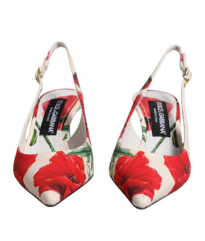 Dolce & Gabbana White Floral Heels Slingback Sandals Shoes