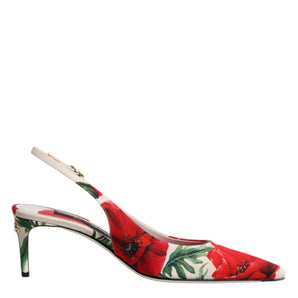 Dolce & Gabbana White Floral Heels Slingback Sandals Shoes