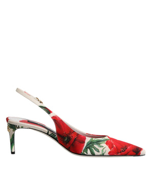 Dolce & Gabbana White Floral Heels Slingback Sandals Shoes