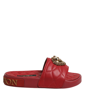 Dolce & Gabbana Red Devotion Matelassé Leather Slides Shoes