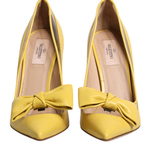 Valentino Yellow Patent Leather PVC Bow Heels Pumps Shoes