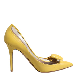 Valentino Yellow Patent Leather PVC Bow Heels Pumps Shoes