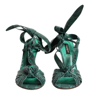 Dolce &amp; Gabbana Green Python Leather Heels Sandals Shoes