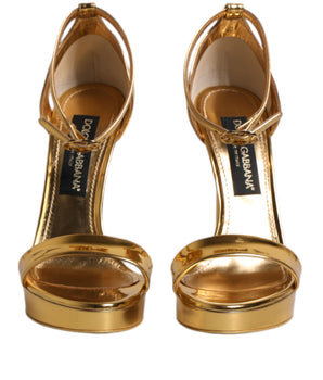 Dolce &amp; Gabbana Gold Leather Platform Keira Sandals Shoes