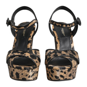 Dolce & Gabbana Brown Leopard Wedges Ankle Strap Sandals Shoes