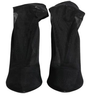 Dolce & Gabbana Black Silk Stretch Mesh Sock Boots Shoes
