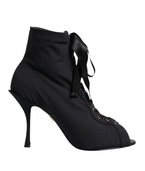 Dolce & Gabbana Black Stiletto Heels Lace Up Boots Shoes