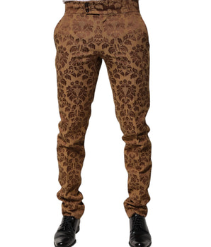 Dolce &amp; Gabbana Brown Floral Jacquard Men Skinny Trouser Pants