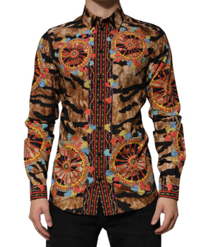 Dolce &amp; Gabbana GOLD Cotton Tiger Carretto Long Sleeve Shirt