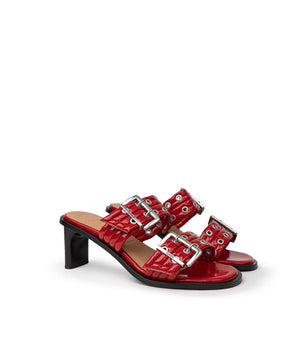 Ganni Red Leather Stiletto Heel Sandals