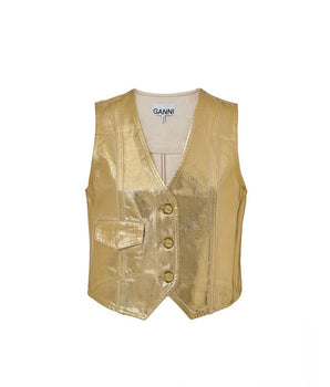 Ganni Gold Cotton Sleveless Jacket