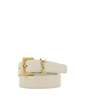 Saint Laurent White Calf Leather Bos Taurus Regular Belt