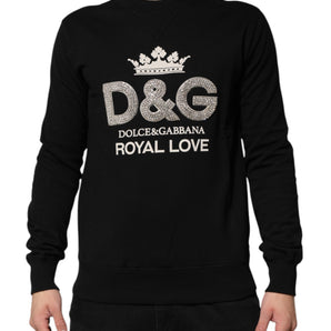Dolce & Gabbana Black Cotton DG Crystal Embellished Sweater