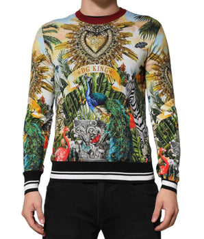 Dolce &amp; Gabbana Tropical Heart Crown Silk Pullover Sweater