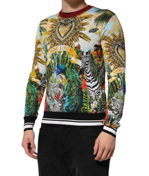 Dolce &amp; Gabbana Tropical Heart Crown Silk Pullover Sweater