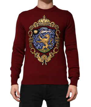Dolce & Gabbana Burgundy Cashmere Lion Crest Pullover Sweater