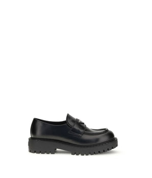 Prada Black Calf Leather Bos Taurus Slip-On Loafers
