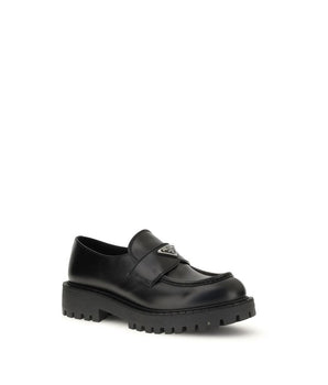 Prada Black Calf Leather Bos Taurus Slip-On Loafers