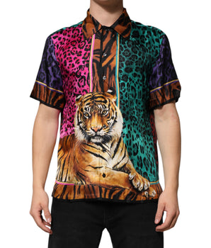 Dolce &amp; Gabbana Multicolor Silk Tiger Print Hawaiian T-Shirt