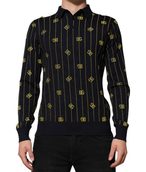 Dolce &amp; Gabbana Black Logo Jacquard Knitted Polo Shirt