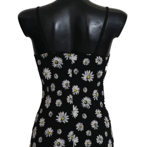 Dolce &amp; Gabbana Elegant Black Daisy Floral Lace Chemise Dress