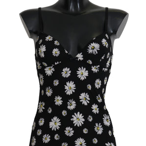 Dolce &amp; Gabbana Elegante vestido camisero de encaje floral con margaritas negras