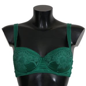 Dolce &amp; Gabbana Enchanting Green Floral Lace Silk Bra