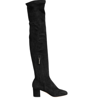 Dolce & Gabbana Black Suede Leather Knee High Boots Shoes
