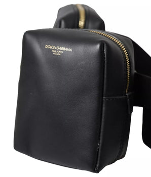 Dolce &amp; Gabbana Black Calfskin Leather Double Waist Belt Fanny Pack Bag