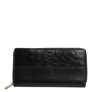 Dolce & Gabbana Black Leather DG Plaque Zip Around Continental Wallet