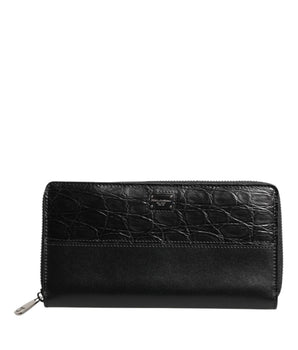 Dolce & Gabbana Black Leather DG Plaque Zip Around Continental Wallet